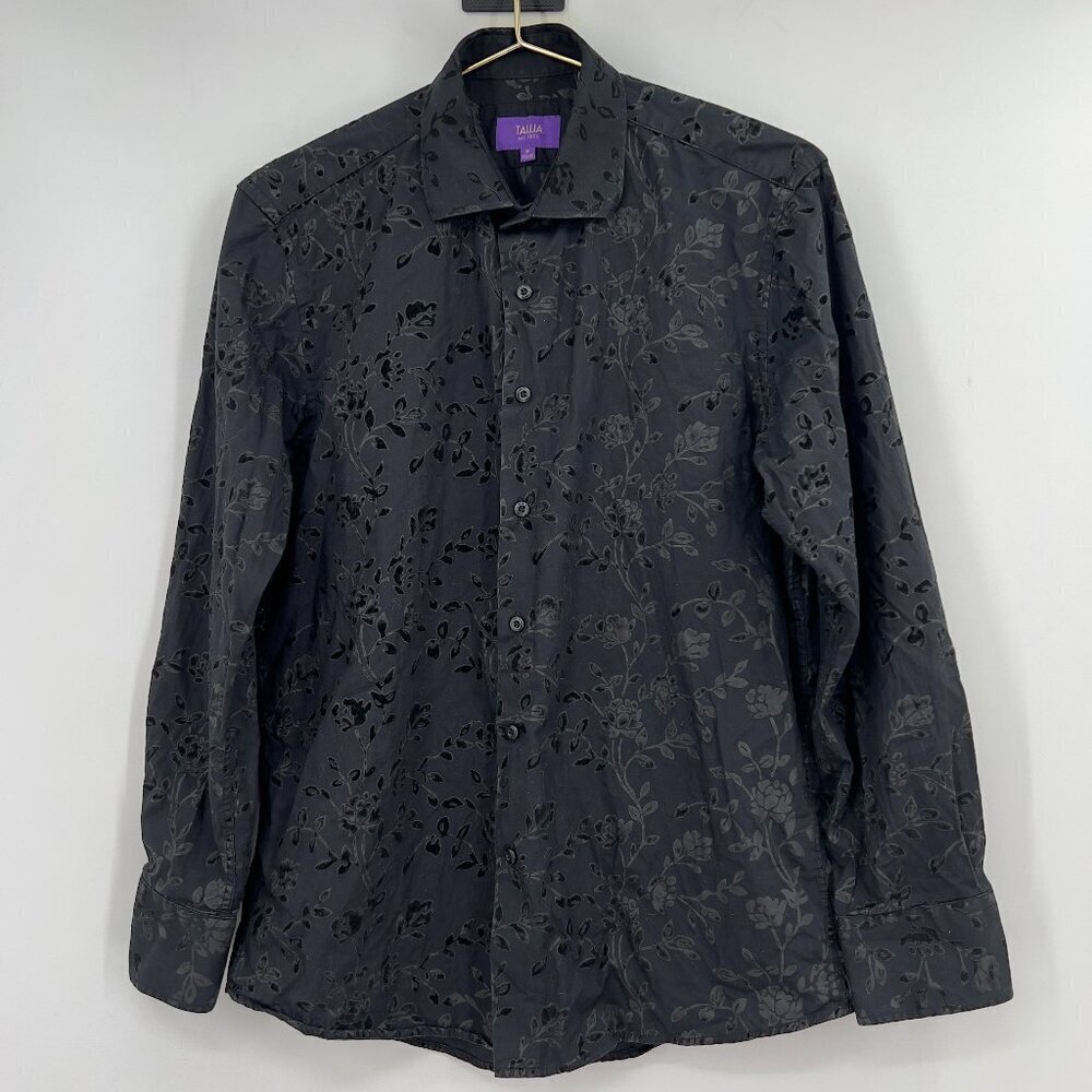 Tallia Men’s Black Floral Button Down Shirt Long Sleeve Size M Neck 15.5